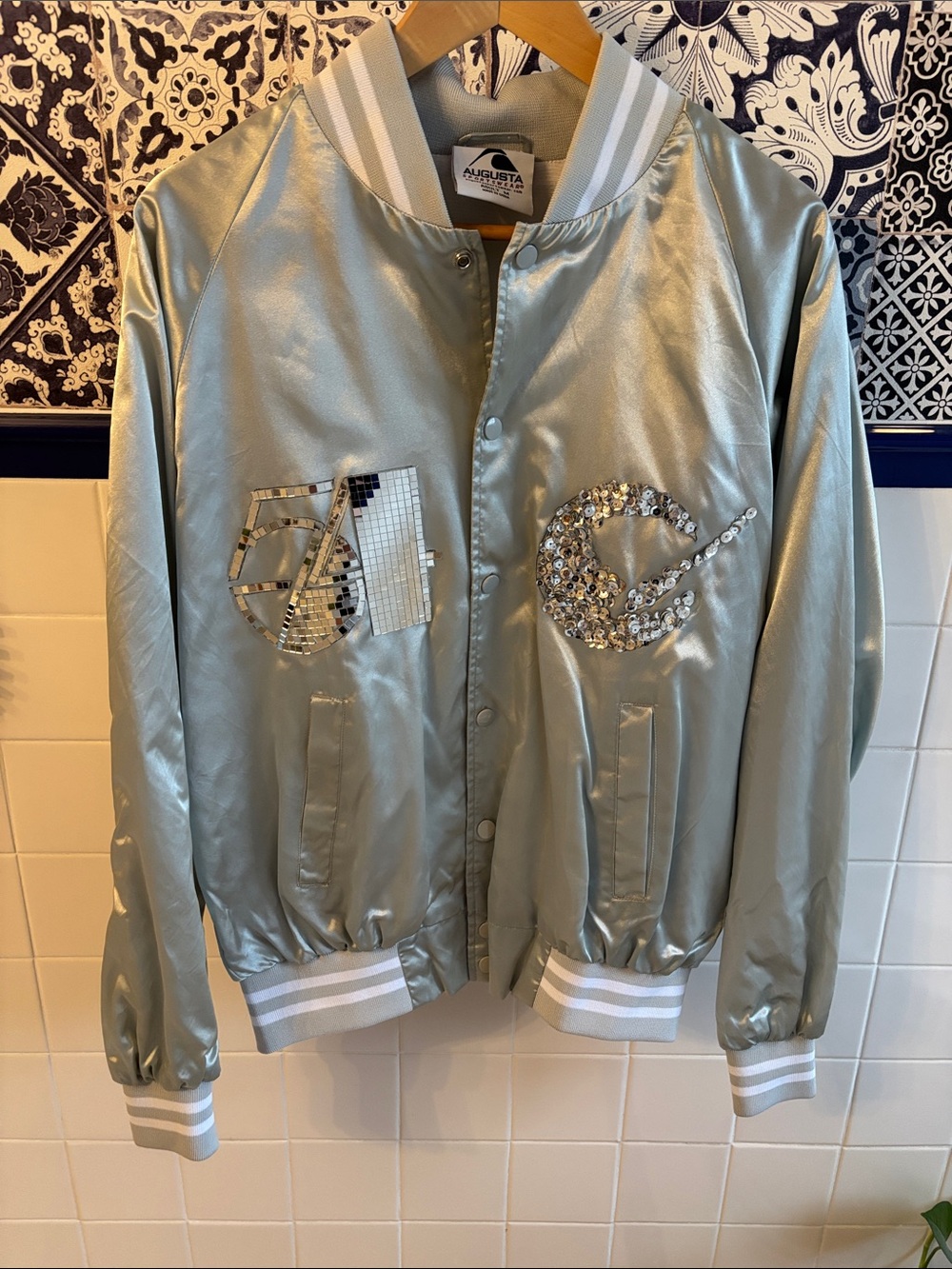 Studio 54 Disco Silver Metallic Embellished Bomber Jackets
